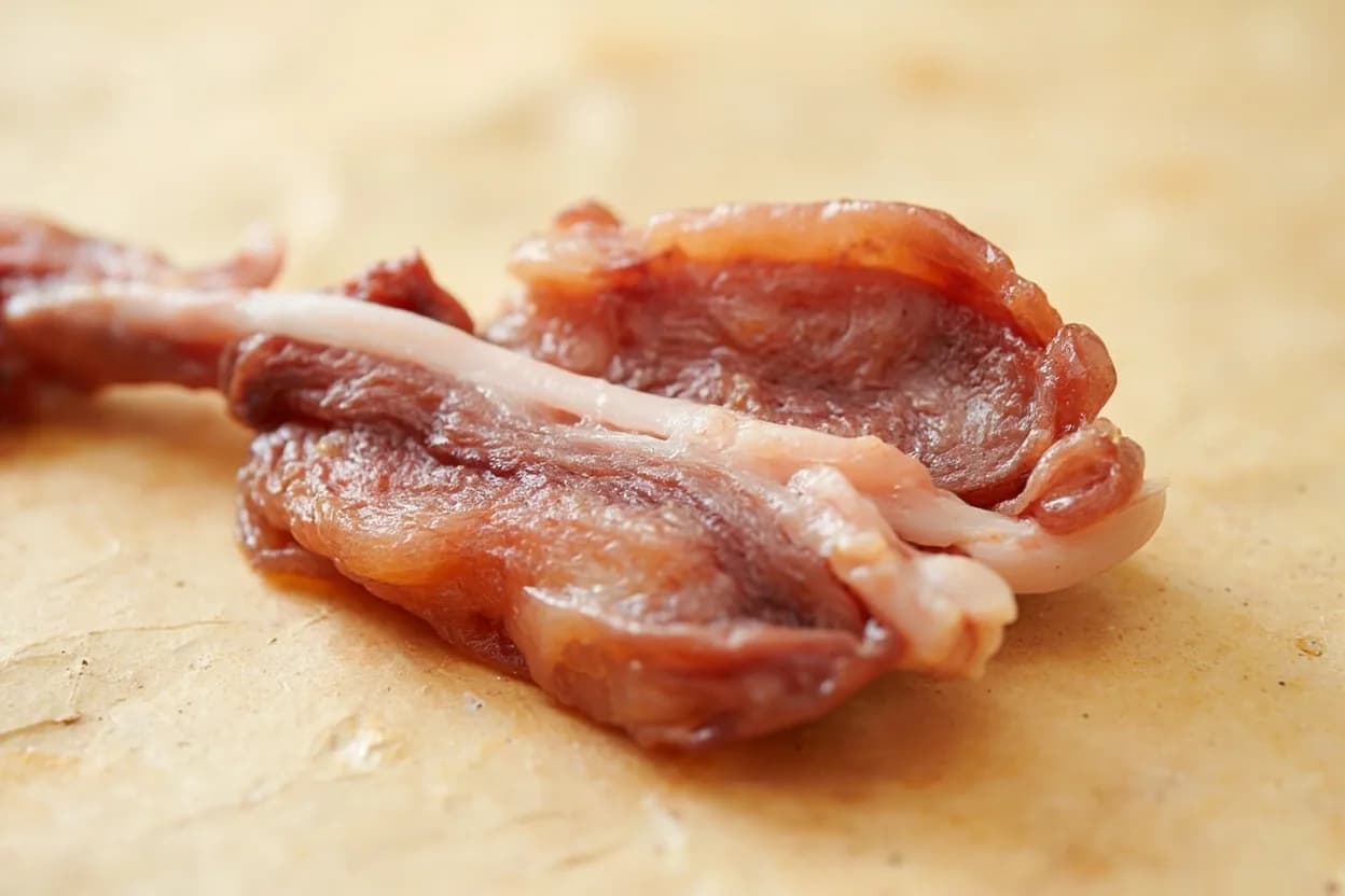 Where the tori no hire (japanese poultry wing breakdown) lives on the source. The full chicken wing (teba, 手羽) consists of three bony sections: the humerus (drumette), the radius-ulna pair (flat/nakabone), and the carpals-phalanges (tip).