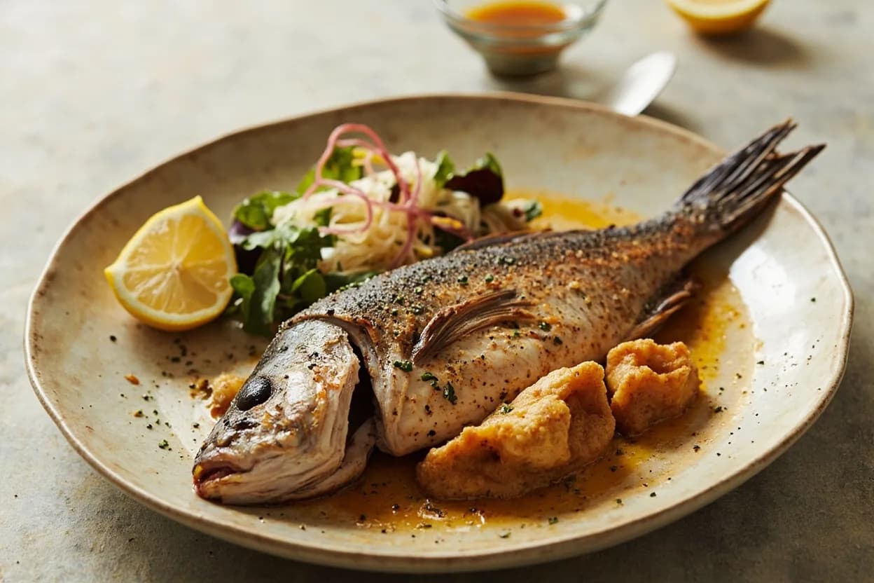 Whole Fish — Backbone Removal for Grilling (Spatchcock Fish) prepared the canonical way — Mahi sabzi (Persian herb-stuffed butterflied fish over charcoal, New Year Nowruz tradition). Scale the fish and remove gills; leave the head and tail on.
