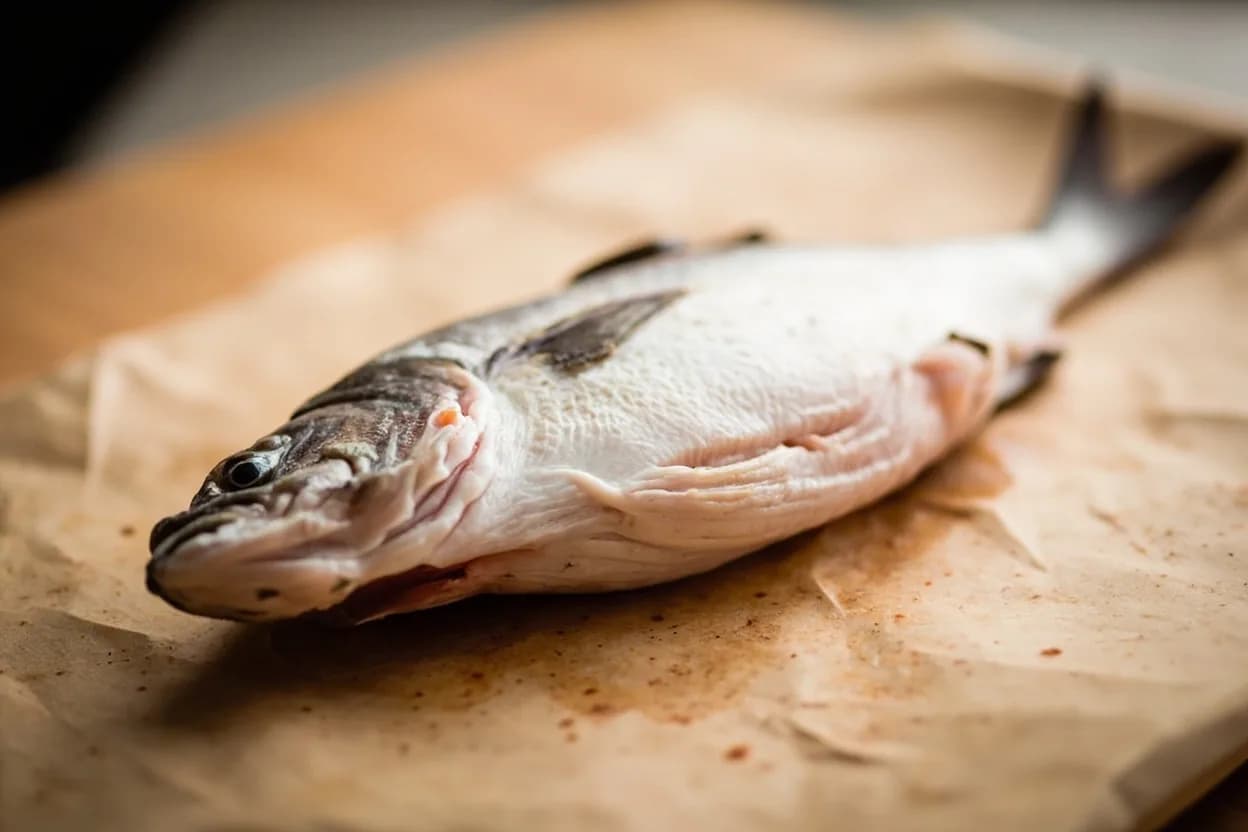 Whole Fish — Backbone Removal for Grilling (Spatchcock Fish) in its raw whole-cut form on a butcher's board — Spatchcocking a fish — by analogy with the poultry technique — means removing the backbone (and sometimes rib cage) while leaving both sides of the fish attached at the dorsal or ventral skin, so the… Identifying traits: Lies perfectly flat on the grill, eliminating the curved-fish-rounding problem, Cooks in roughly half the time of a whole round fish, Skin on both exterior surfaces crisps evenly.