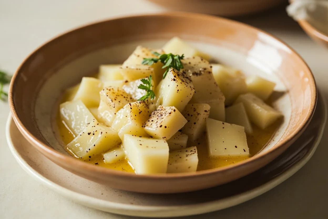 Yam — Peel-and-Cube vs. Cylinder Cuts prepared the canonical way — Pounded yam (iyan). Wear gloves or coat hands lightly with oil before handling raw yam to prevent irritation from dioscorin.