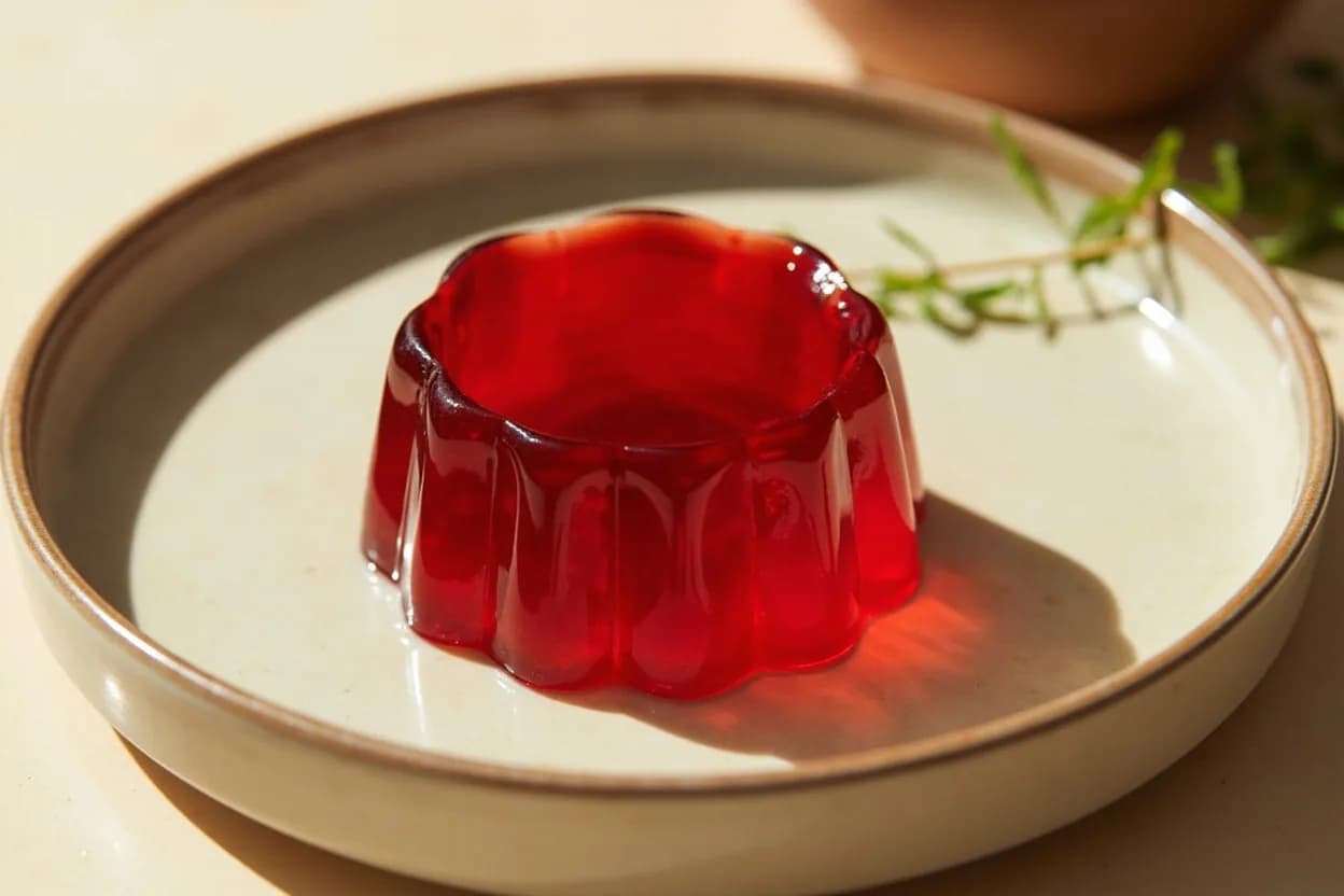 Agar Gel Set Temperature in practice — Japanese yokan (sweet red bean jelly). Because agar sets roughly 10–15°C above typical gelatin's gel point but melts at a temperature 50°C higher, the two hydrocolloids are not interchangeable.