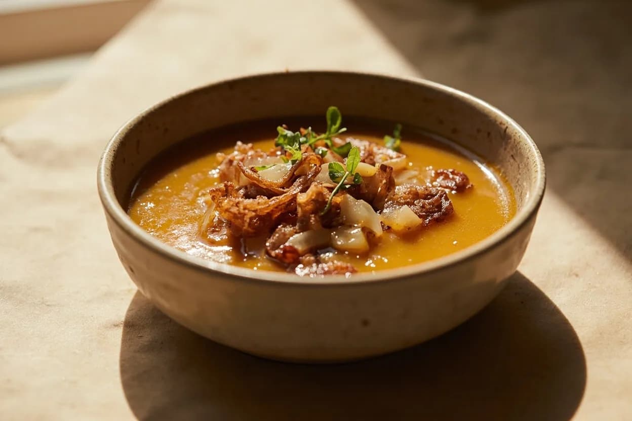 Caramelized Onions Stages (Tarka, Soffritto, Jammy) in practice — French onion soup. Most recipes claim 10–15 minutes for 'caramelized' onions; true mahogany caramelization requires 45–90 minutes over medium-low heat.