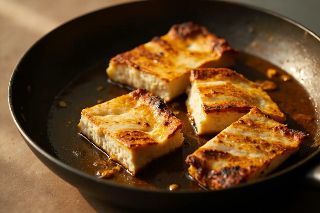 Paneer Grill Point: Crust Without Crumble at Surface: 200–230°C (392–446°F); interior target 65–75°C (149–167°F). Paneer's casein structure was set at low pH (~4. Visual cues: Distinct sizzle when paneer hits the oiled pan — if there is no immediate sizzle, the pan is not hot enough, Golden-to-amber crust develops on the contact surface within 60–90 seconds at high heat, Light char spots at edges and high points indicate ideal grill temperature.