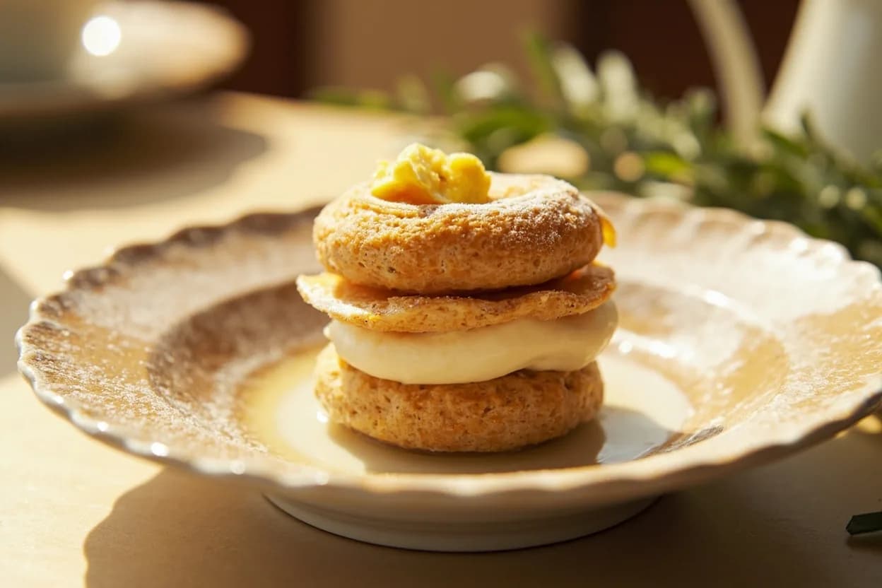 Pastry Cream Set Point in practice — Mille-feuille (Napoleon pastry). In a plain crème anglaise, egg proteins begin to aggregate and curdle irreversibly above about 85°C.