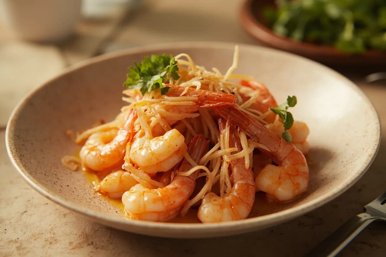 Shrimp: Pink & Curled Doneness Stages in practice — Shrimp scampi. Shrimp cooked shell-on retain moisture better because the shell acts as a barrier, slowing heat penetration and reducing moisture loss.