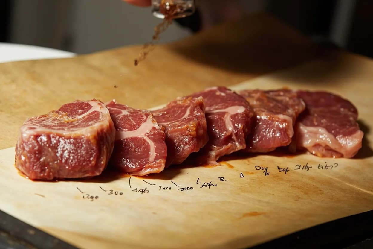 Wagyu Doneness Stages in context — the stages just below and above, side-by-side. Wagyu beef (particularly Japanese A4–A5 grades and American Wagyu) carries intramuscular fat (marbling) in quantities that fundamentally change the cooking physics. Target reference 50–55°C (122–131°F) preferred for A4–A5; up to 57°C (135°F) acceptable for American Wagyu.