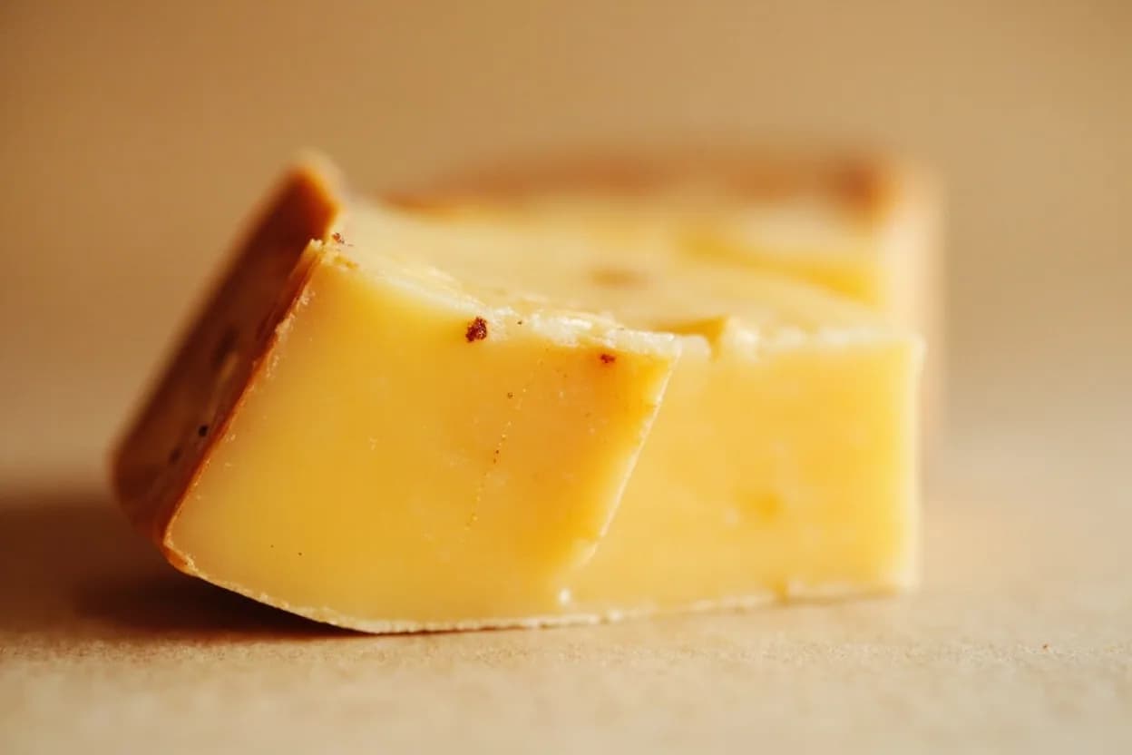 Aged Gouda in its natural form. Aged Gouda (belegen to overjarige, 6 months to 5+ years) is a semi-hard to hard Dutch cow's milk cheese whose long maturation produces complex Maillard-driven flavors: caramel, toffee, toasted nuts, … Tasting profile: caramel / toffee / butterscotch, toasted hazelnut and walnut, savoury crystalline umami (tyrosine), butterscotch lactic sweetness.