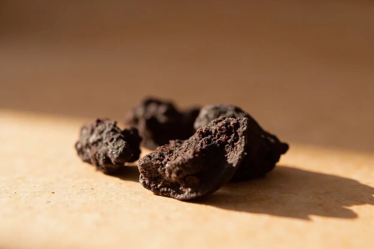 Ají Panca in its natural form. Ají panca (Capsicum chinense) is one of Peru's most produced dried chilies, sun-dried after ripening to a dark brick-red. Tasting profile: dried berry and plum, mild smokiness (guaiacol), dark chocolate and coffee undertones, earthy, leathery depth.