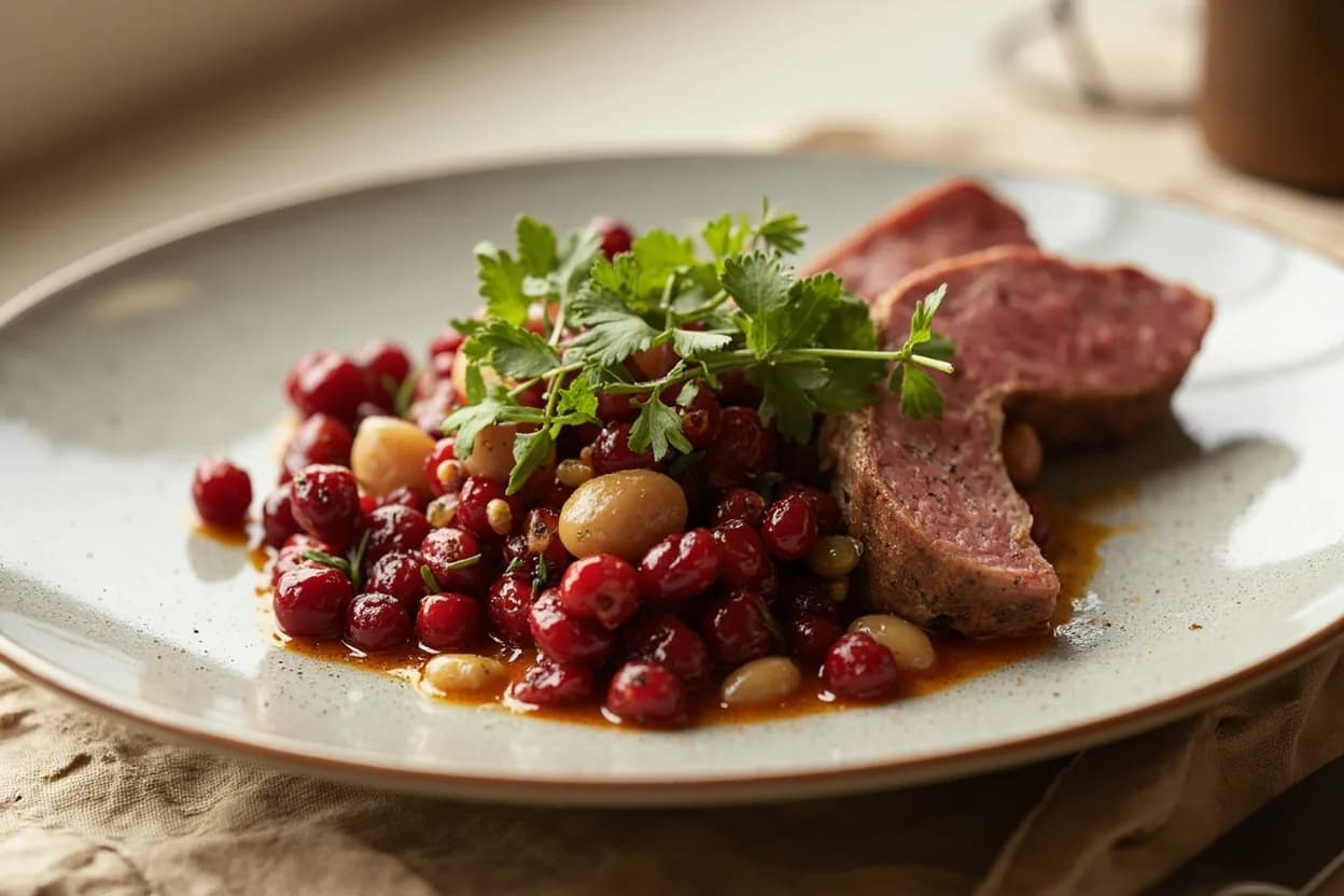 Barberries (Zereshk) in its element — Zereshk polo (barberry rice). Adventurous crossover: Duck breast — Barberries scattered over sliced rare duck breast act as an elegant souring garnish, replacing the classic orange sauce with something earthier and less sweet..