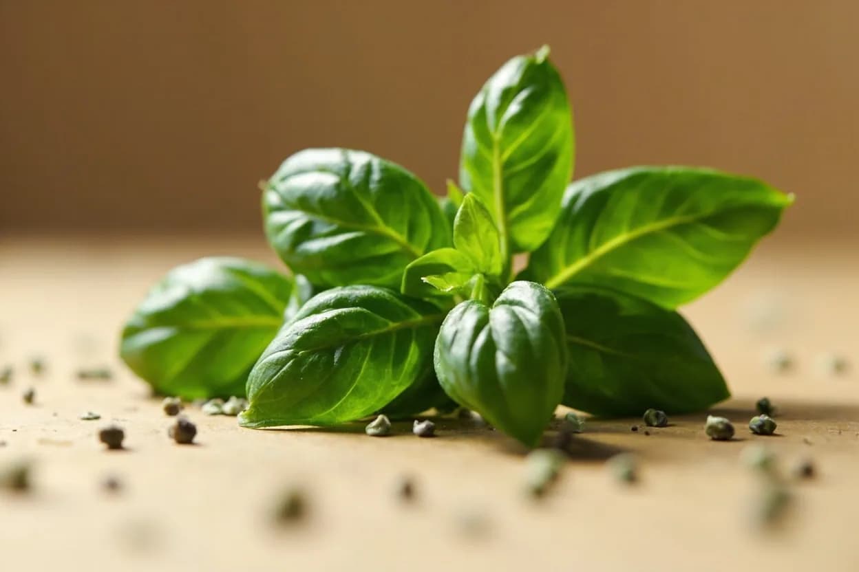 Basil in its natural form. Sweet basil (Ocimum basilicum) is a tender annual herb native to tropical Asia, cultivated for thousands of years in the Mediterranean basin and now one of the world's most recognizable culinary herb… Tasting profile: sweet herbaceous, warm clove note, faint anise, green freshness.