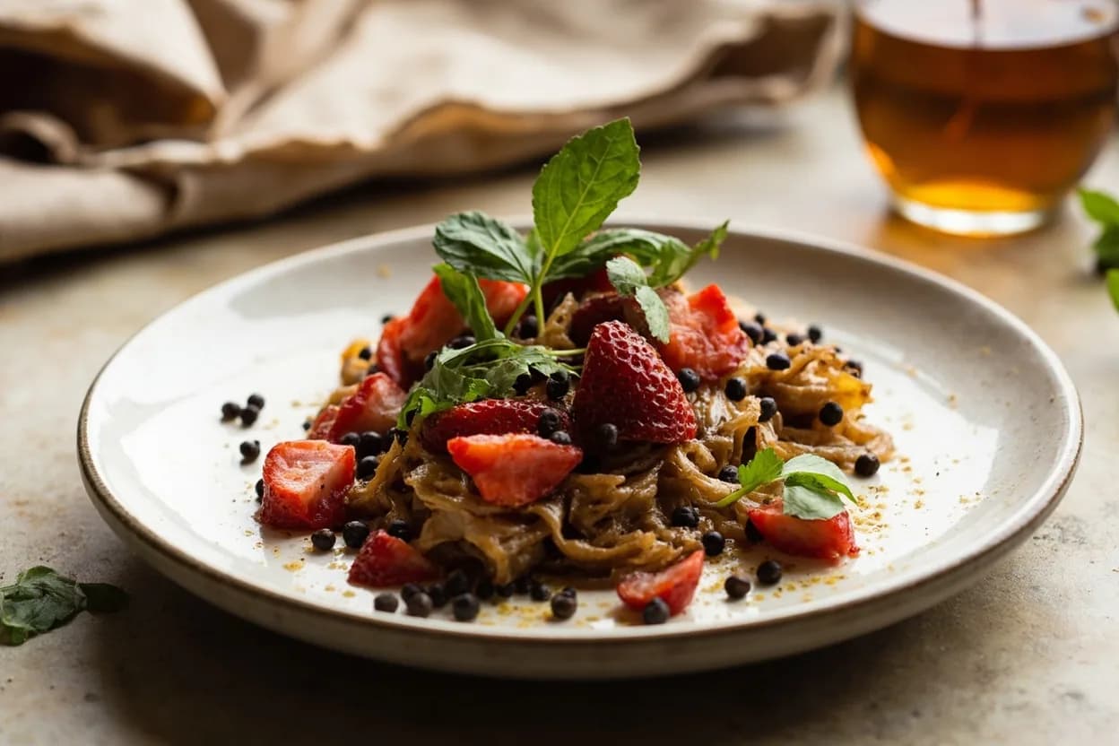Black Pepper (Whole) in its element — Steak au poivre. Adventurous crossover: Fresh strawberries — A classic modernist pairing: piperine's warmth activates receptors that amplify perceived sweetness in strawberry's DMHF (furaneol) compounds — crack very coarsely for textural interest..