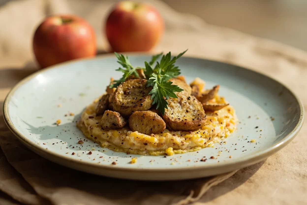 Caraway Seed in its element — Hungarian gulyás (goulash). Adventurous crossover: Apple — Caraway's anise-earthiness complements apple's fruity acidity — an Eastern European tradition in pickled apples and apple cake..