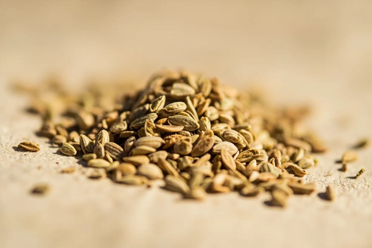 Caraway Seed in its natural form. Caraway is the dried fruit (commonly called seed) of Carum carvi, a biennial herb native to Europe and western Asia. Tasting profile: warm anise-earthiness (carvone), bright citrus lift (limonene), faintly bitter, dry pepper finish, toasty, hay-like base note.