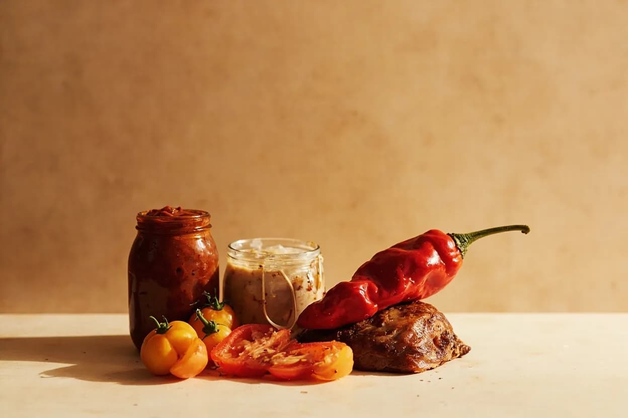 Chipotle en Adobo paired with mayonnaise (Mexican / American) — the canonical affinity made visible. A spoonful blended into mayonnaise makes chipotle mayo — the single most versatile application; perfect for tacos, tortas, burgers, and wraps.