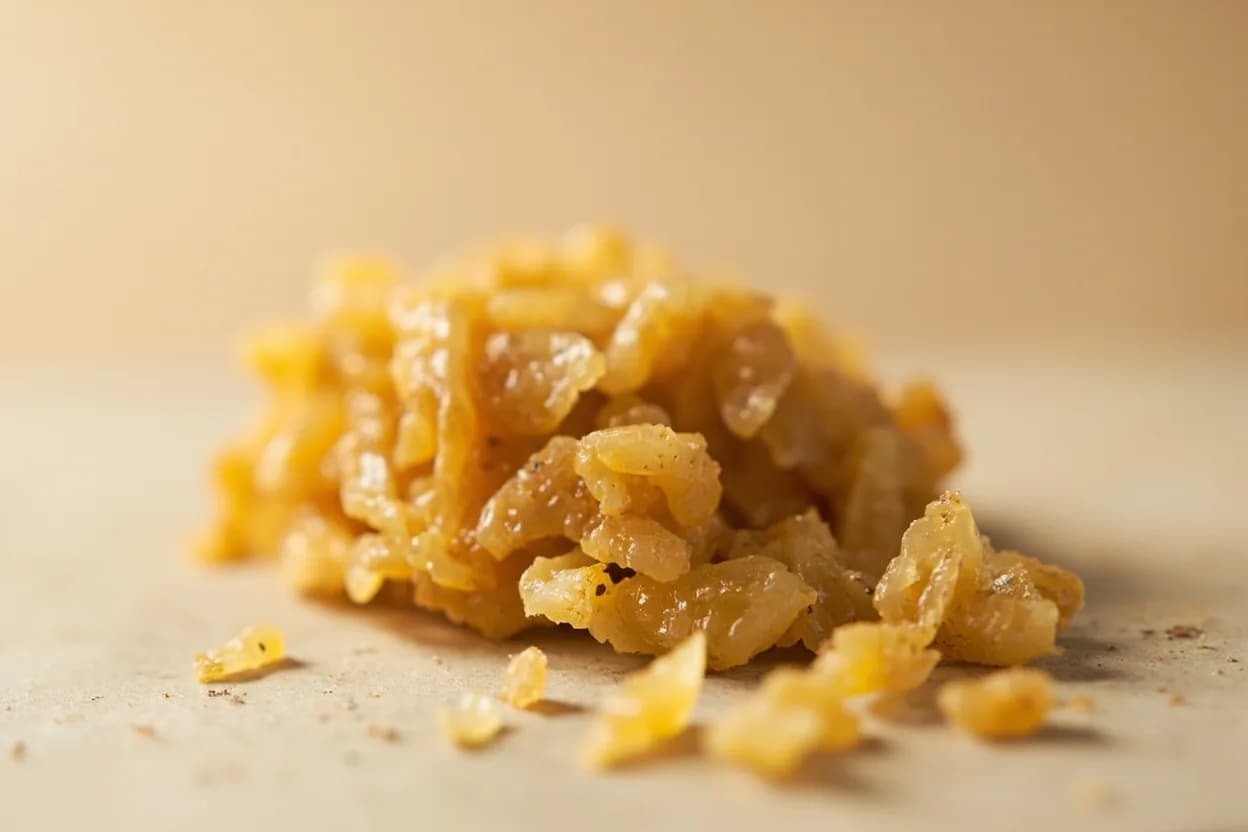 Colatura di Alici in its natural form. Colatura di Alici is the amber, amber-brown liquid that drains from salt-packed anchovies during a months-long fermentation in chestnut wood tuns (terzigni) in Cetara, a village on the Amalfi Coast. Tasting profile: pure umami intensity — glutamate from enzymatic autolysis, clean oceanic brine without fishiness, amber sweetness from Maillard-adjacent amino acid browning, mineral depth — iodine and sea salt.