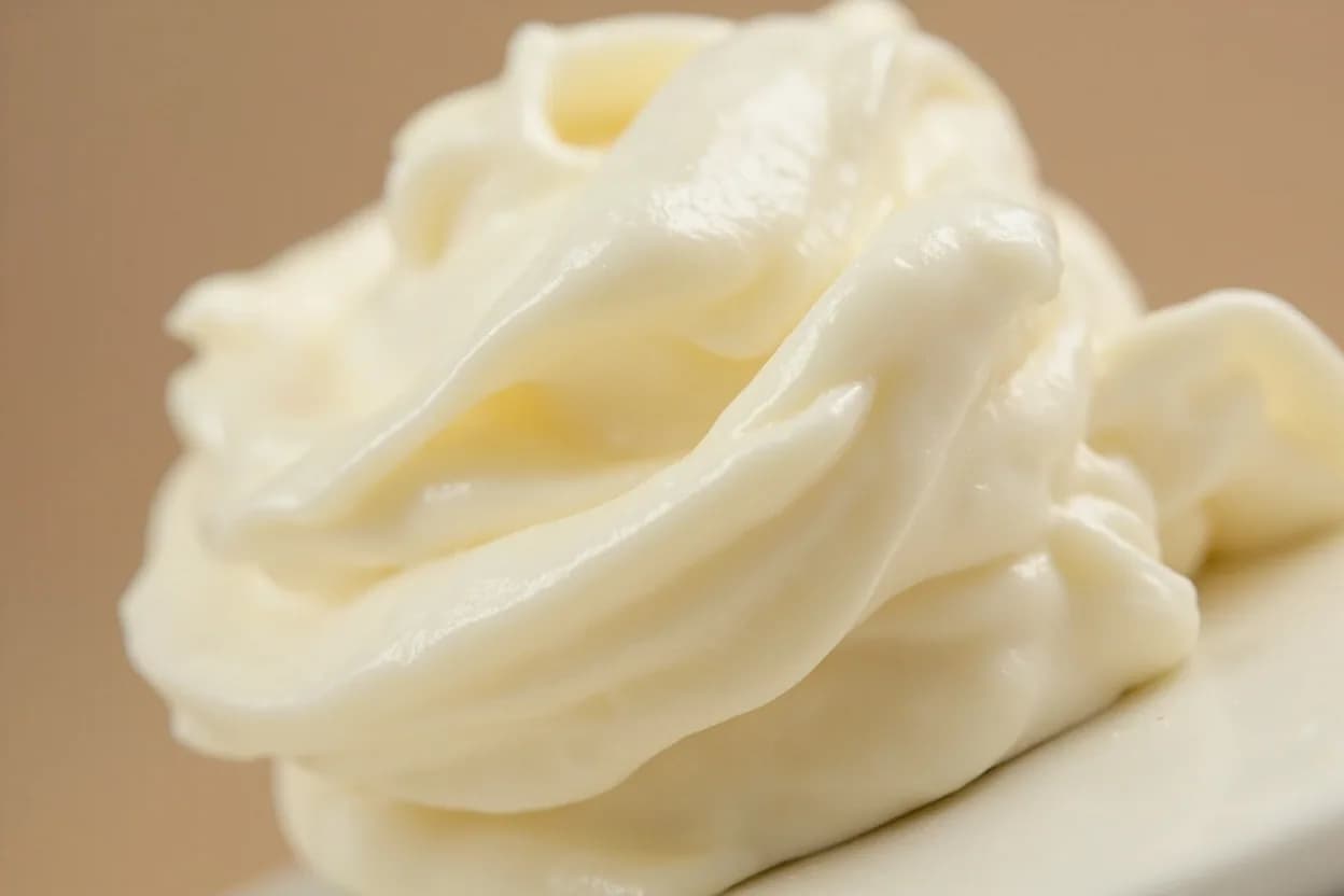 Crème Fraîche in its natural form. Crème fraîche is cultured heavy cream allowed to ferment with lactic-acid bacteria until it thickens and develops a characteristic tang. Tasting profile: lactic tang from bacterial cultures, rich dairy fat — voluptuous mouthfeel, faint yogurt-like nuttiness, clean acidity (lower than sour cream).