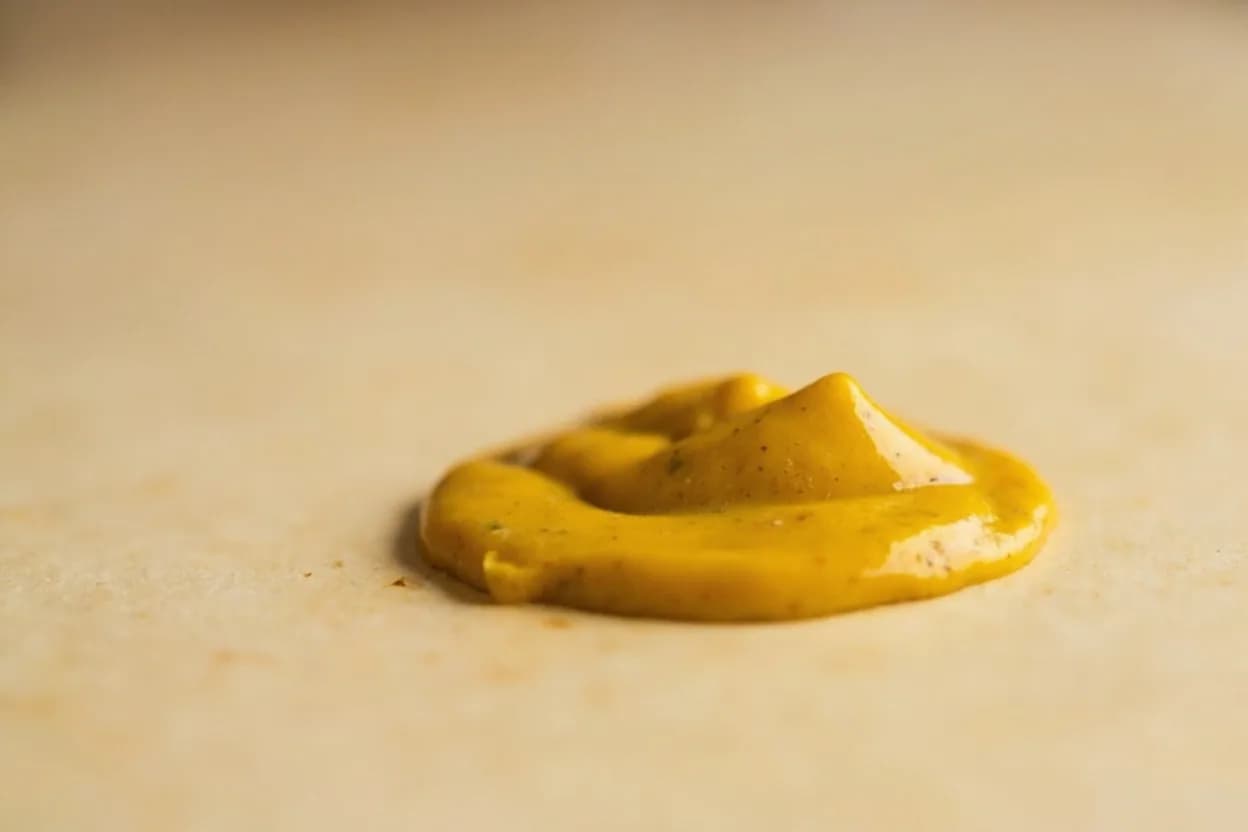 Dijon Mustard in its natural form. Dijon mustard is made from brown or black mustard seeds (Brassica juncea) ground with verjuice or white wine, yielding a smooth, pale-yellow paste. Tasting profile: sharp sinus-clearing pungency, clean vinous acidity, faint bitterness, creamy emulsified texture.