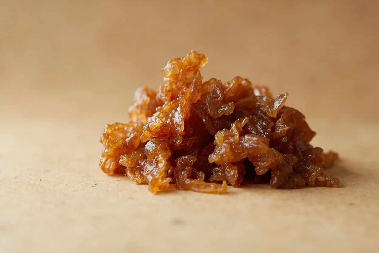 Doenjang in its natural form. Doenjang is a Korean fermented soybean paste produced from meju (sun-dried, naturally inoculated soybean blocks) fermented in brine for months to years in earthenware onggi pots. Tasting profile: deep, earthy umami from wild-culture fermentation, pungent, almost barnyardy funk from mixed microbial activity, savory sharpness recalling aged blue cheese or strong parmesan, robust saltiness (around 11–13% NaCl).