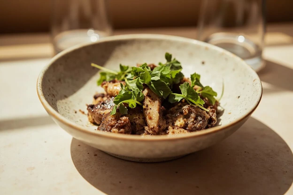Dried Lime (Persian / Loomi) in its element — Ghormeh sabzi (Persian herb stew). Adventurous crossover: Beef short rib or oxtail — Dried lime's concentrated tartness pierces collagen-rich braising cuts; use cracked whole limes in the braise for a Persian-Mexican crossover in birria-style preparations..