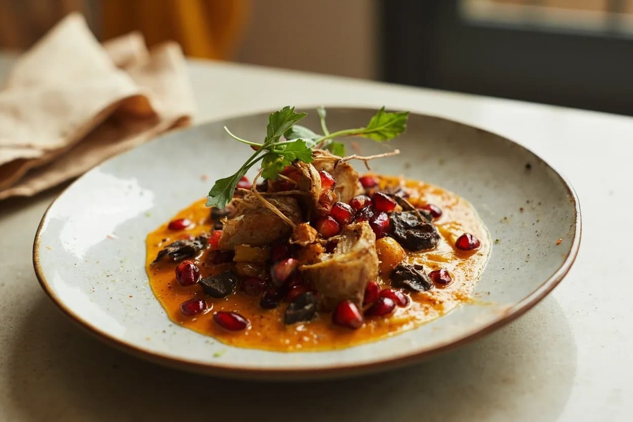 Dried Pomegranate Seed (Anardana) in its element — Chana masala (North Indian spiced chickpeas). Adventurous crossover: Walnut — Anardana and walnut appear together in Persian fesenjan-adjacent preparations; the tannins in both align, while pomegranate tartness brightens the walnut's bitter fat — an elegant bridge between North Indian and Persian….