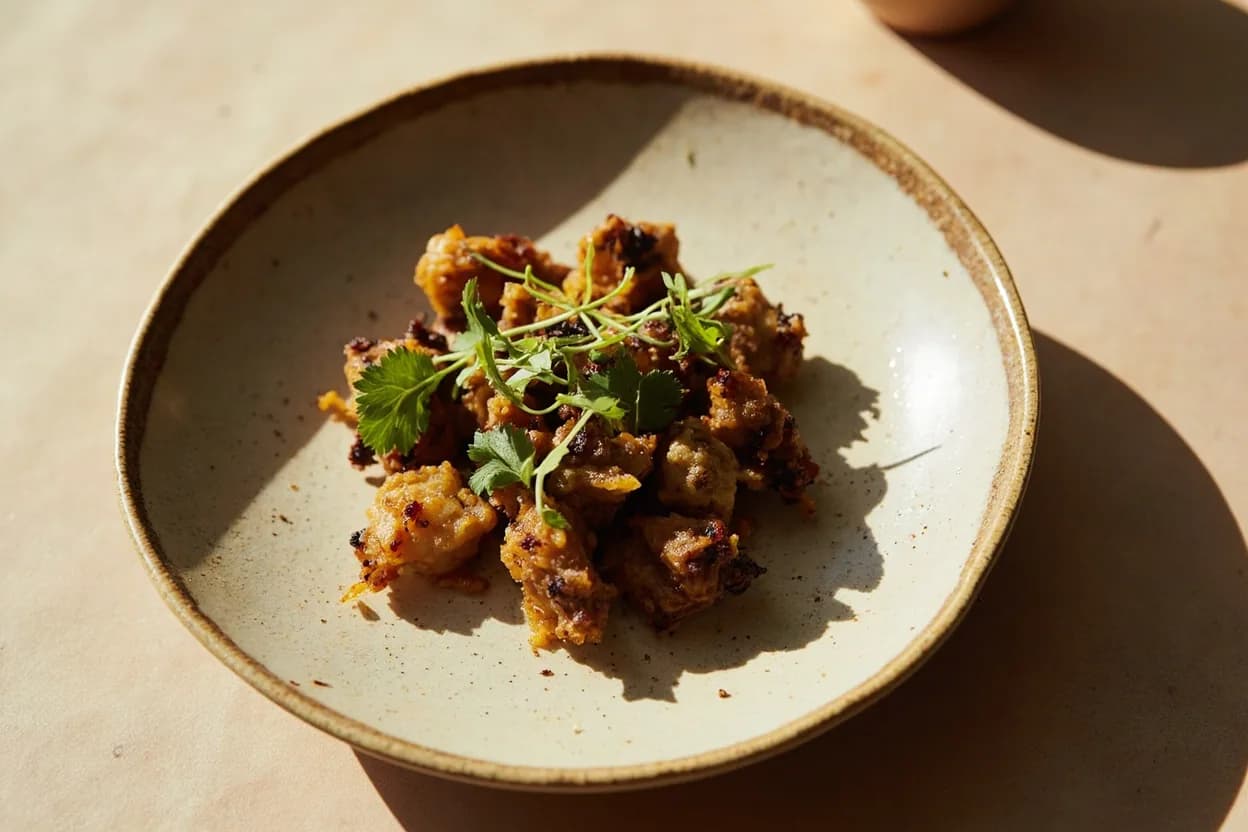 Ehuru (African Nutmeg) in its element — Ofe akwu (palm nut soup). Adventurous crossover: Dark chocolate (70%+) — Ehuru's earthy, camphor edge mirrors the roasted bitterness in dark chocolate; grate a small amount into a mole-style sauce or chocolate bark for a West African accent..