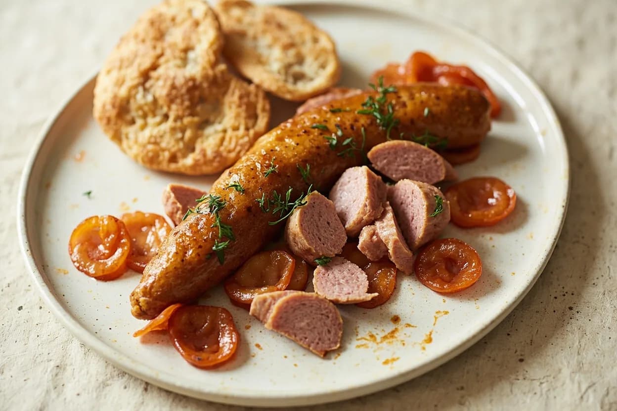 Fennel Seed paired with Pork (sausage and belly) (Italian) — the canonical affinity made visible. Fennel seed's sweet anise is the signature flavour of Italian pork sausage (finocchiona, luganega); it cuts fat and perfumes the meat throughout.