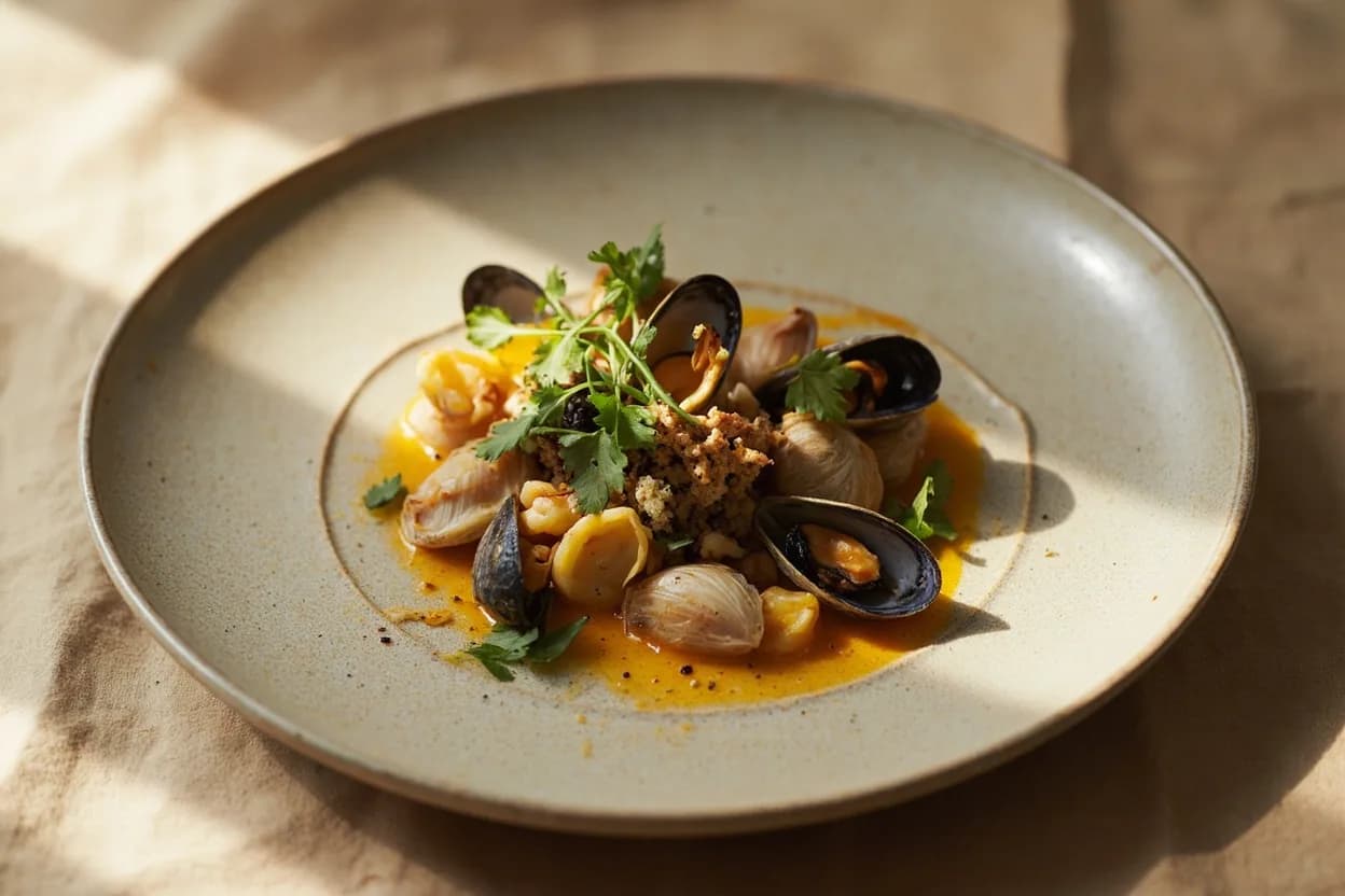 Fingerroot (Krachai) in its element — Kaeng krachai (Thai fingerroot fish curry). Adventurous crossover: Clams and mussels — Fingerroot's natural affinity for marine proteins extends well to shellfish; a Thai-style clam broth with krachai, lemongrass, and chili is bracing and aromatic..