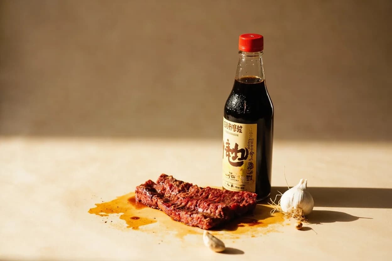 Ganjang (Korean Soy Sauce) paired with Sesame oil (Korean) — the canonical affinity made visible. The ubiquitous bibimbap sauce duo — sesame's nutty fat and ganjang's umami create a rounded, aromatic dressing that coats every grain.
