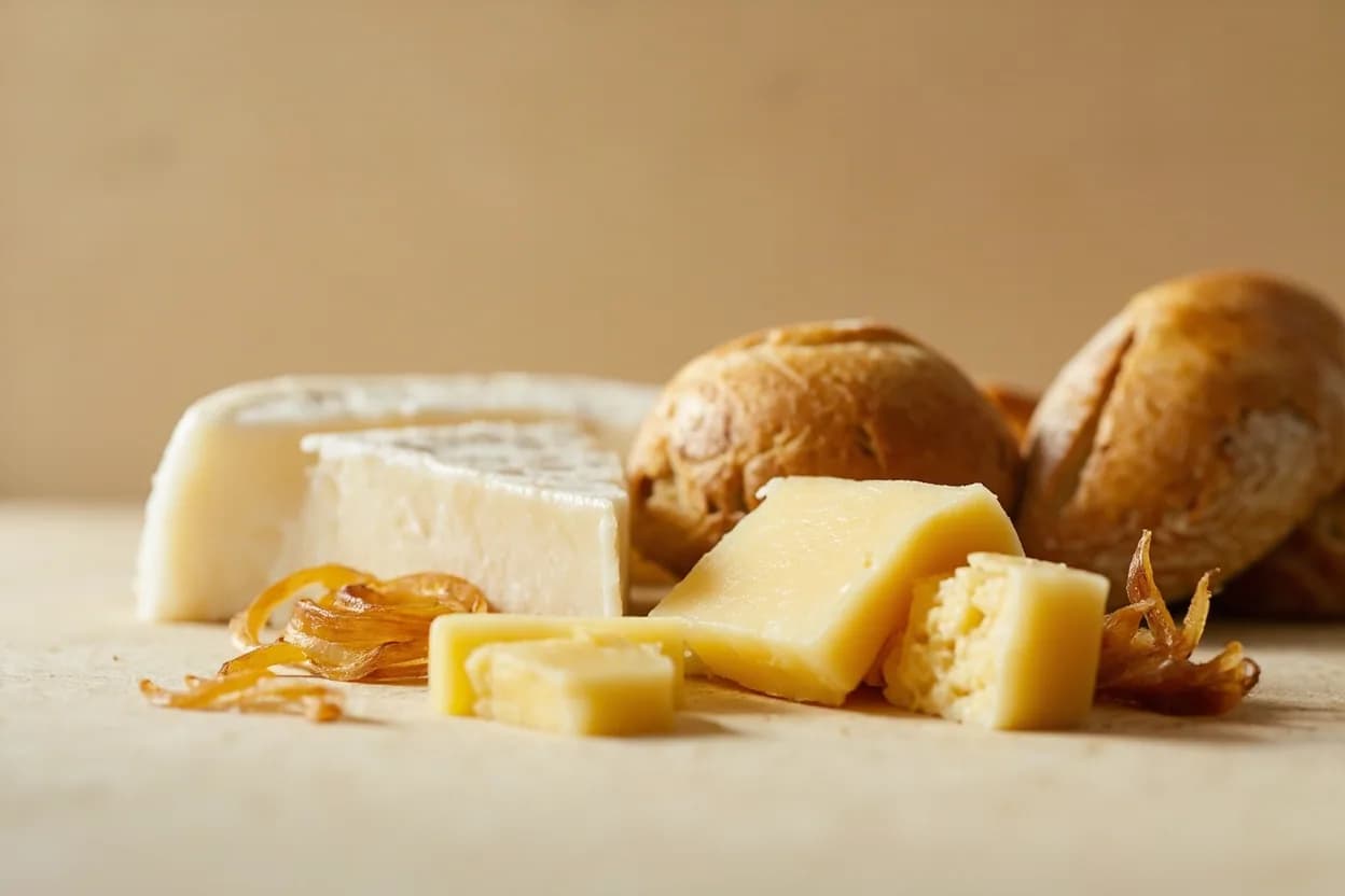Gruyère paired with Dry white wine (Grüner Veltliner, Chablis, Fendant) (Swiss/French) — the canonical affinity made visible. Crisp acidity cuts the fat; mineral finish echoes the cheese's alpine terroir.