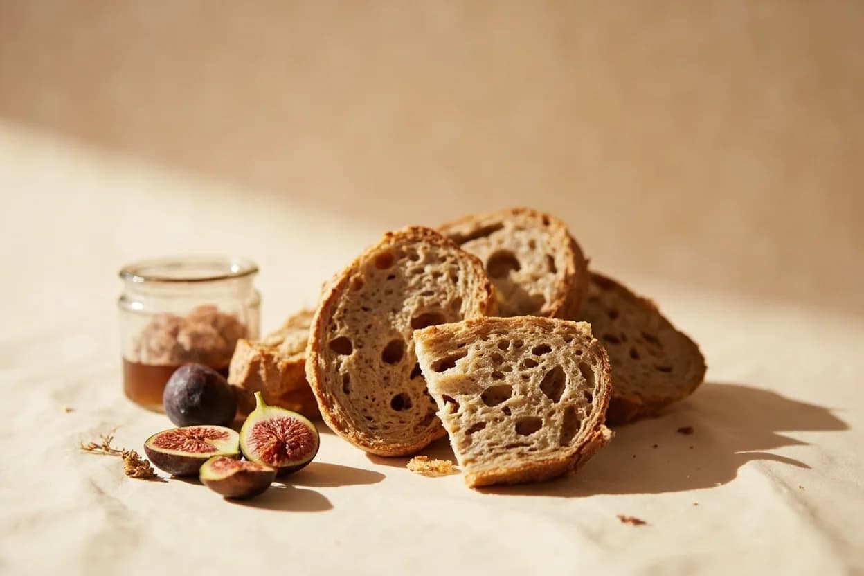 Lardo paired with Toasted sourdough (Italian) — the canonical affinity made visible. The fat melts into warm bread, creating a richness echoed and cut by the open crumb's slight acidity.