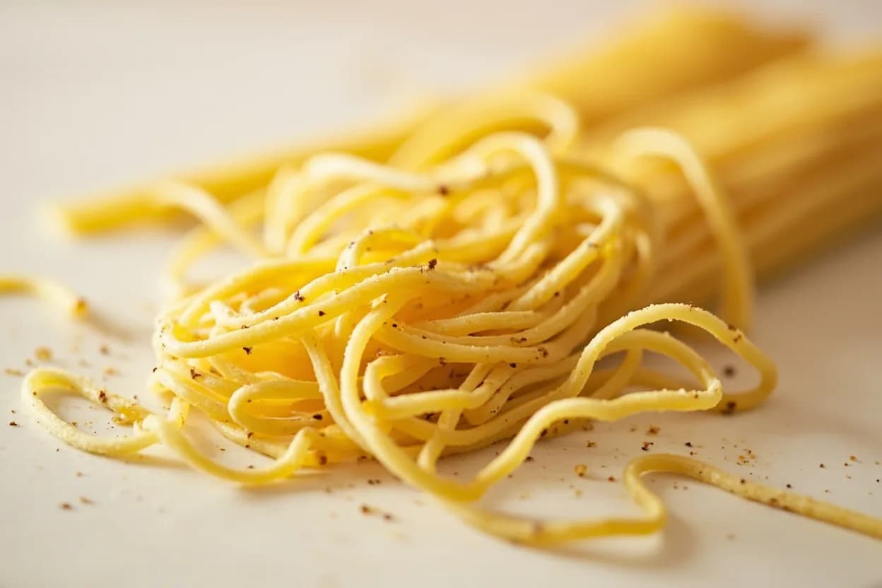 Lemon Zest paired with Pasta (spaghetti, linguine) (Italian) — the canonical affinity made visible. Rubbed into olive oil or butter, lemon zest perfumes pasta with citrus intensity that juice alone cannot achieve — the fat carries the volatile oils across every strand.
