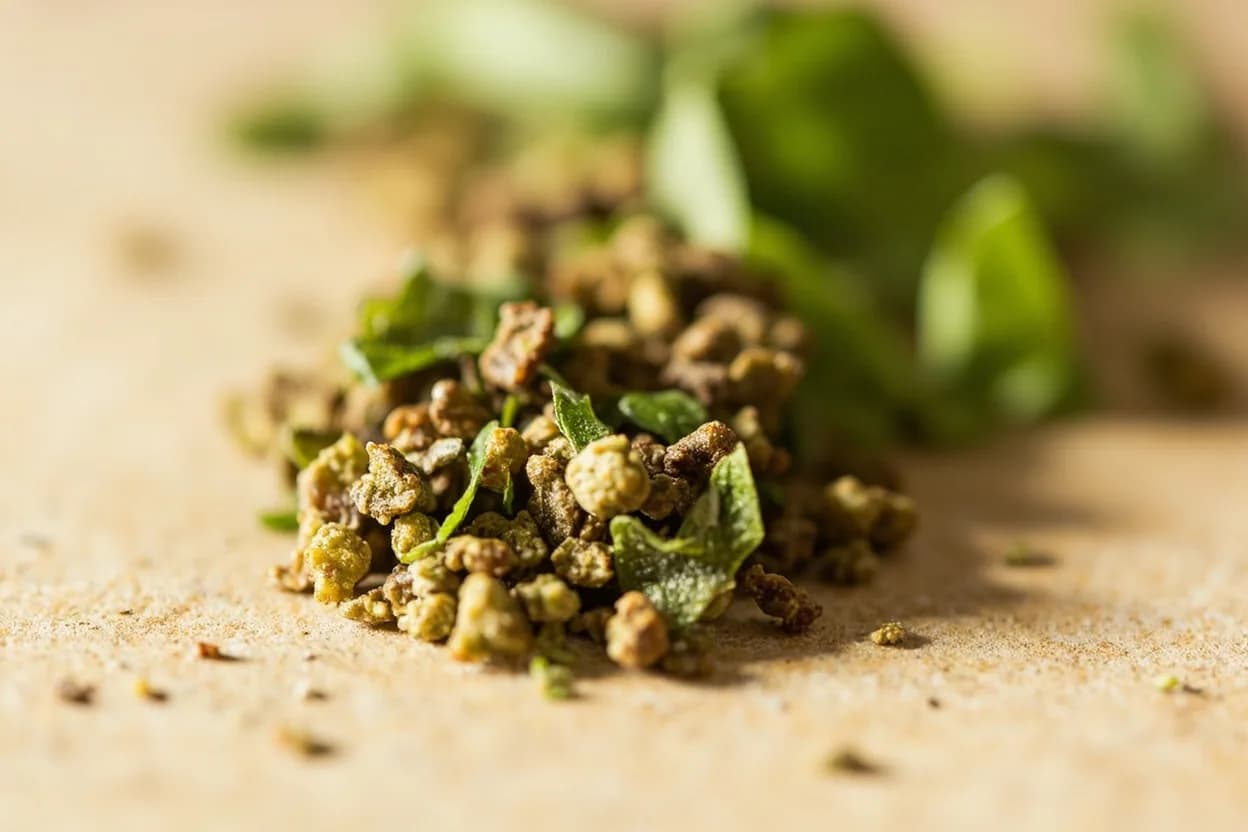Mexican Oregano in its natural form. Mexican oregano (Lippia graveolens) belongs to the verbena family, not the mint family like Mediterranean oregano (Origanum vulgare). Tasting profile: citrusy brightness, carvacrol warmth, resinous depth, faint floral note.