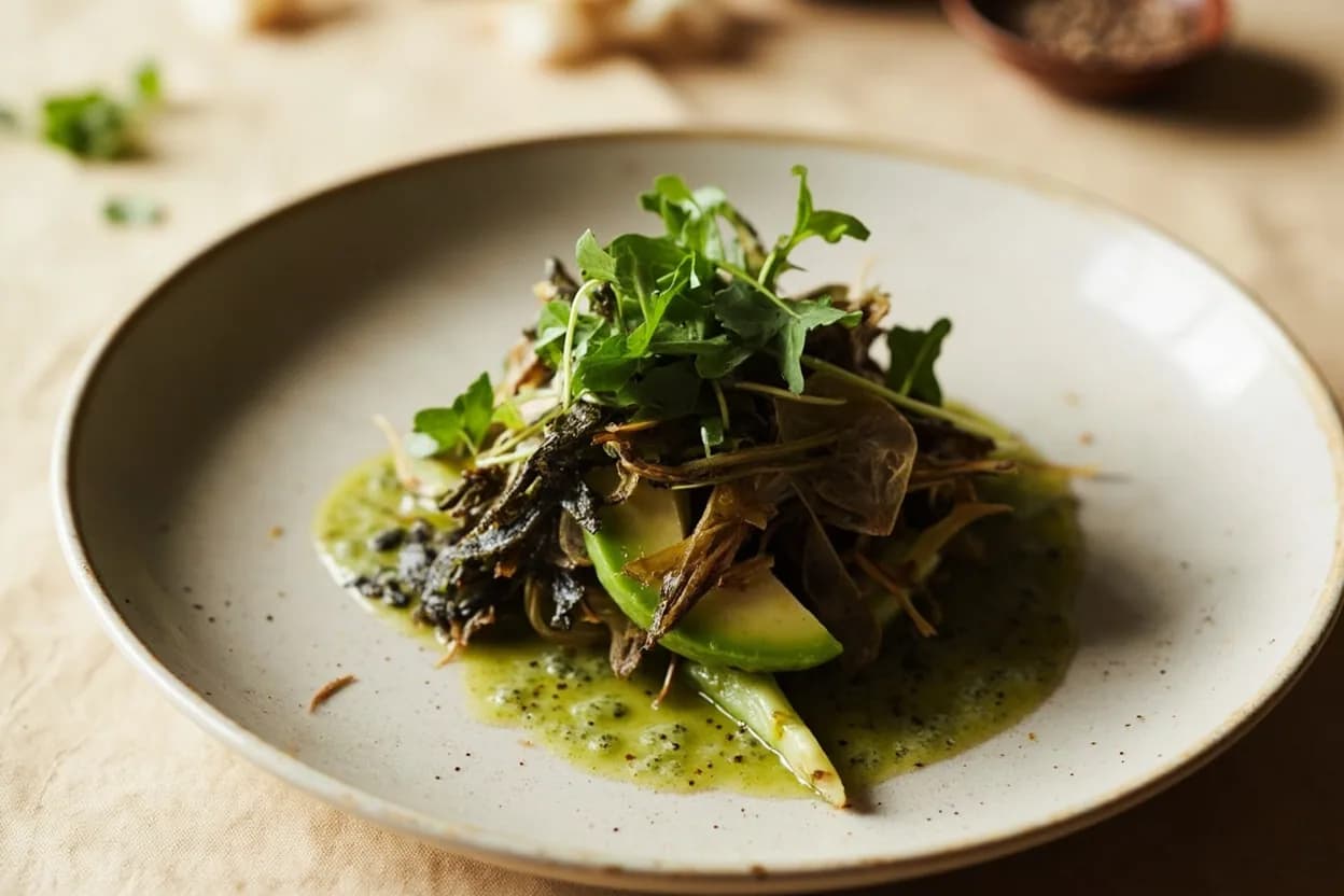 Miyeok (Wakame Seaweed) in its element — Miyeok guk (Korean birthday seaweed soup). Adventurous crossover: Avocado — The creamy fat of avocado and the slippery, briny tenderness of rehydrated wakame work together in a Pacific Rim salad with yuzu and sesame — the avocado's richness carries the seaweed's mineral note the way cream carri….