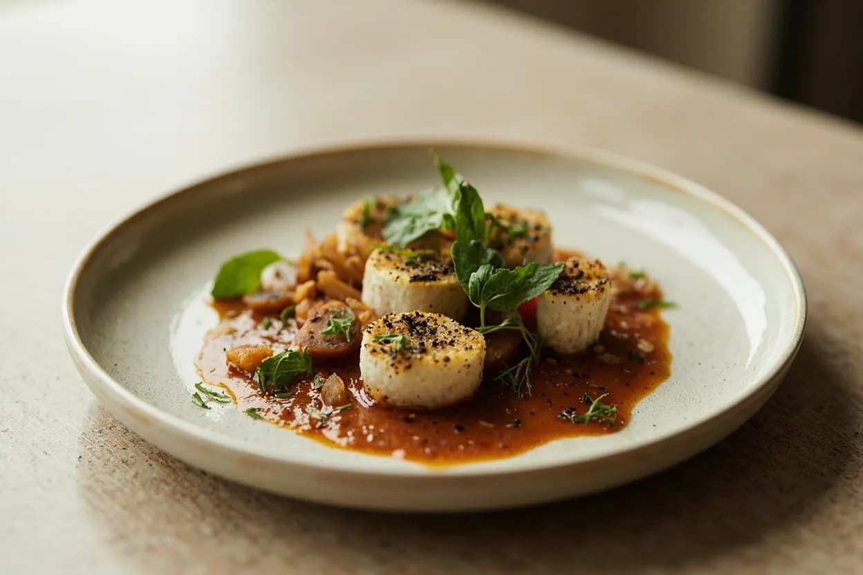 Mugwort (Ssuk) in its element — Ssuk tteok (mugwort rice cake). Adventurous crossover: Ricotta or fresh chèvre — The clean lactic tang of fresh cheese mirrors ssuk's herbal bitterness — combine as a spread or in savory galettes for an unexpected Korean-Italian bridge..