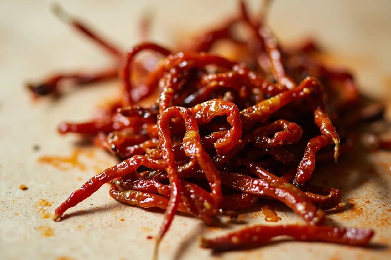 Nam Prik Pao (Roasted Chili Paste) in its natural form. Nam prik pao is a dark, glistening, jam-like paste made by roasting dried chilies, shallots, garlic, and dried shrimp (in the classic version) in oil until deeply caramelized, then grinding with palm… Tasting profile: deep caramelized sweetness, smoky, charred chili warmth, roasted garlic and shallot richness, fermented, oceanic umami (dried shrimp/fish sauce).