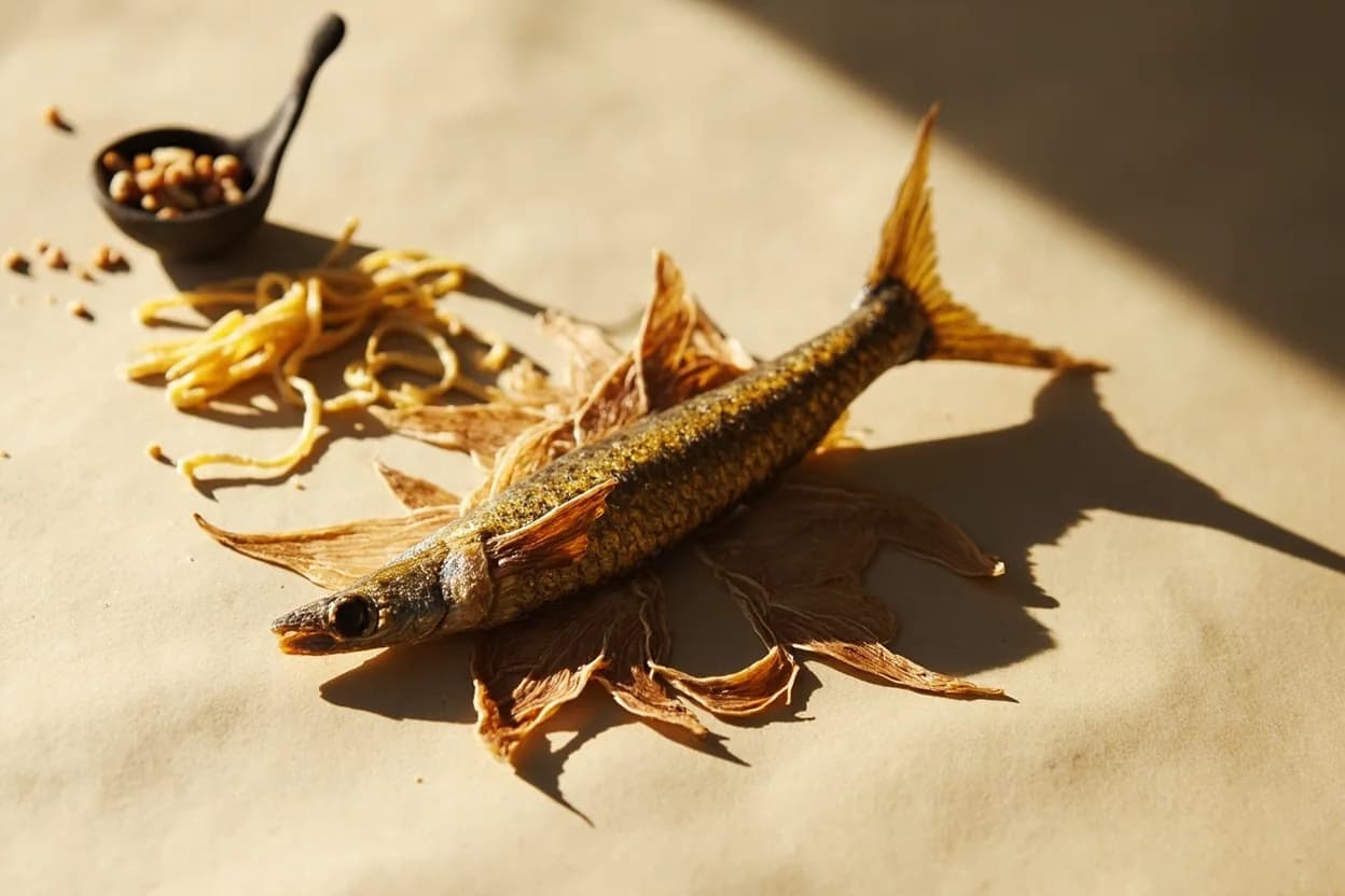 Niboshi (Dried Sardines) paired with Miso (especially mugi and hatcho) (Japanese) — the canonical affinity made visible. Niboshi dashi is the traditional base for rustic miso soups throughout Tohoku and western Japan; the paste's fermented depth absorbs and complements the sardines' mineral assertiveness in a way that katsuobushi dashi ca…