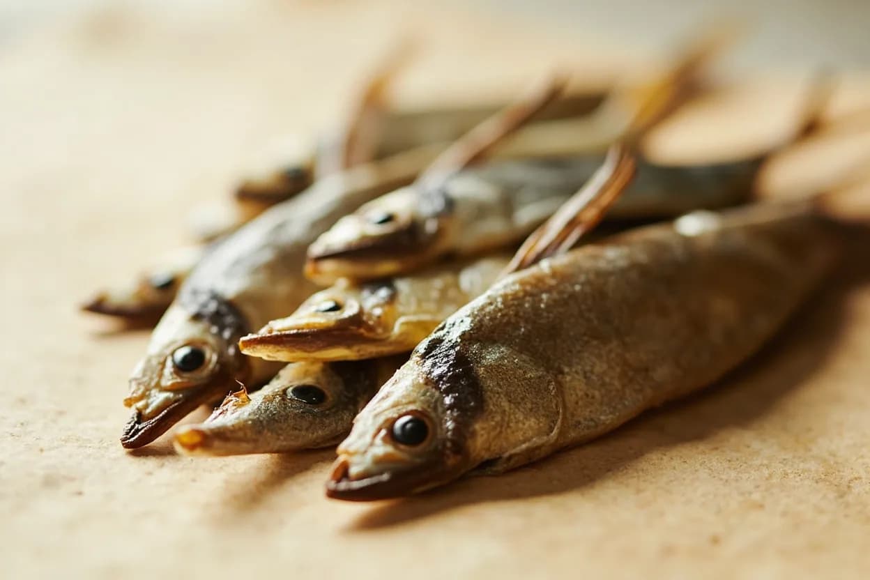Niboshi (Dried Sardines) in its natural form. Niboshi are small dried fish — predominantly Japanese anchovy (katakuchi iwashi, Engraulis japonicus) or sardines — that have been briefly boiled in salted water to denature enzymes that would otherw… Tasting profile: Strong inosinate-rich umami — more assertive than katsuobushi, Mineral, sea-salt character, Faint bitterness from head and viscera (controllable by removal), Earthy, slightly smoky backbone.