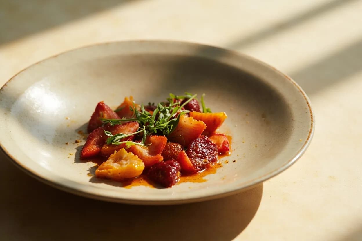 Orange Blossom Water in its element — Baklava (Lebanese, Syrian, Turkish). Adventurous crossover: Strawberries — A tiny splash in strawberry jam or compote intensifies the fruit's own floral esters and elevates a simple preserve into something closer to Turkish reçel..