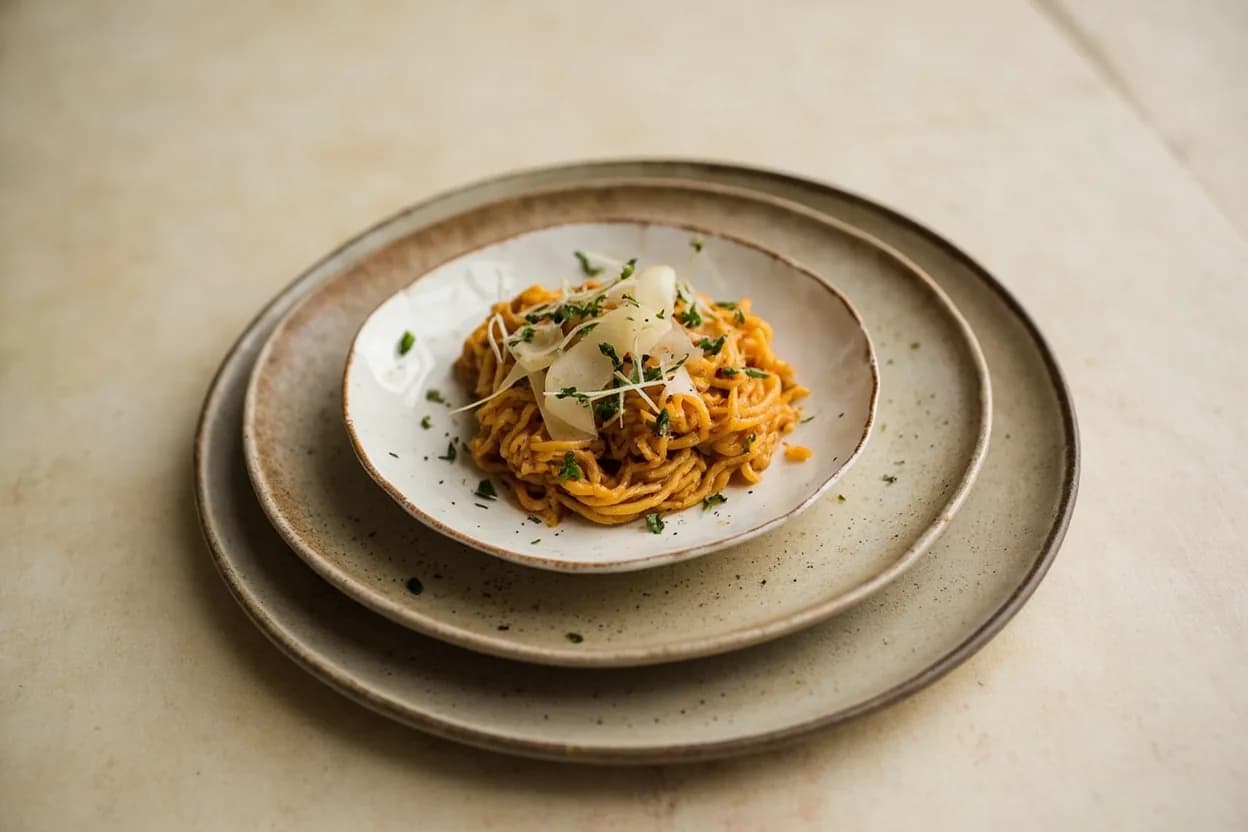 Parmigiano-Reggiano in its element — Tagliatelle al ragù (Bolognese). Adventurous crossover: Miso (aged red miso / hatcho miso) — Both are fermented, glutamate-dense, crystalline umami sources; combining them in a glaze, dressing, or compound butter creates an almost supernaturally savoury result — double umami without doubling quantity..