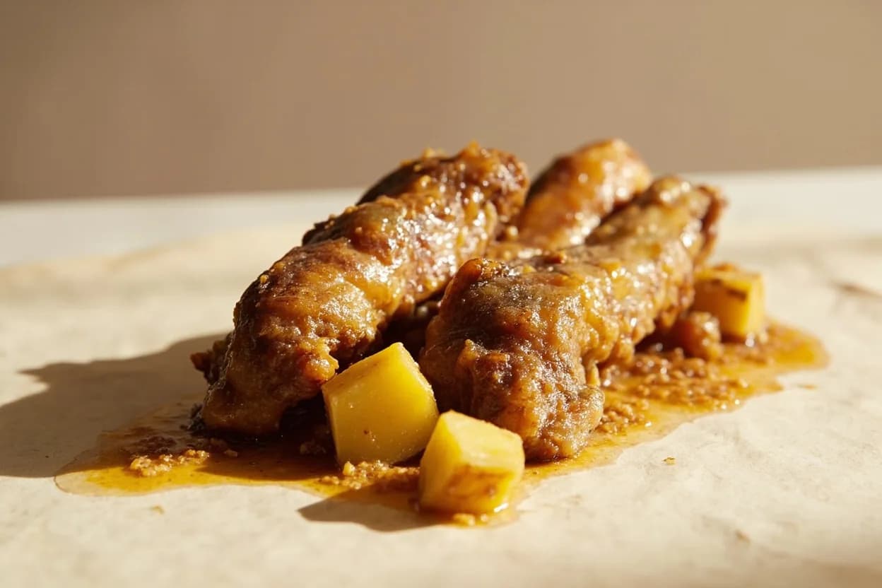 Rendered Duck Fat paired with Duck legs (confit de canard) (French (Gascon)) — the canonical affinity made visible. The definitive pairing: duck fat is the cooking medium of duck confit, submerging legs in their own rendered fat at 80°C for 6-8 hours.