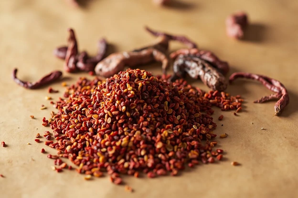 Sichuan Peppercorn paired with Dried red chiles (facing heaven chiles, er jing tiao) (Sichuan Chinese) — the canonical affinity made visible. The canonical mala duo: chiles supply capsaicin heat (la), peppercorns supply numbing tingle (ma); together they create mala's layered, addictive sensation.