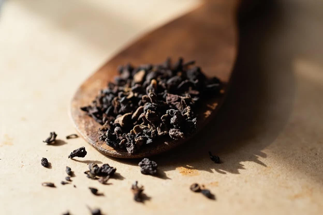 Smoked Tea (Lapsang Souchong) in its natural form. Lapsang souchong (Zhengshan Xiaozhong in Mandarin) is a black tea from the Wuyi Mountains of Fujian province, China, in which the leaves are dried and fully oxidized over burning pinewood — specifica… Tasting profile: pine resin and pine tar, campfire / charcoal smoke, dried plum and dark cherry, black pepper warmth.