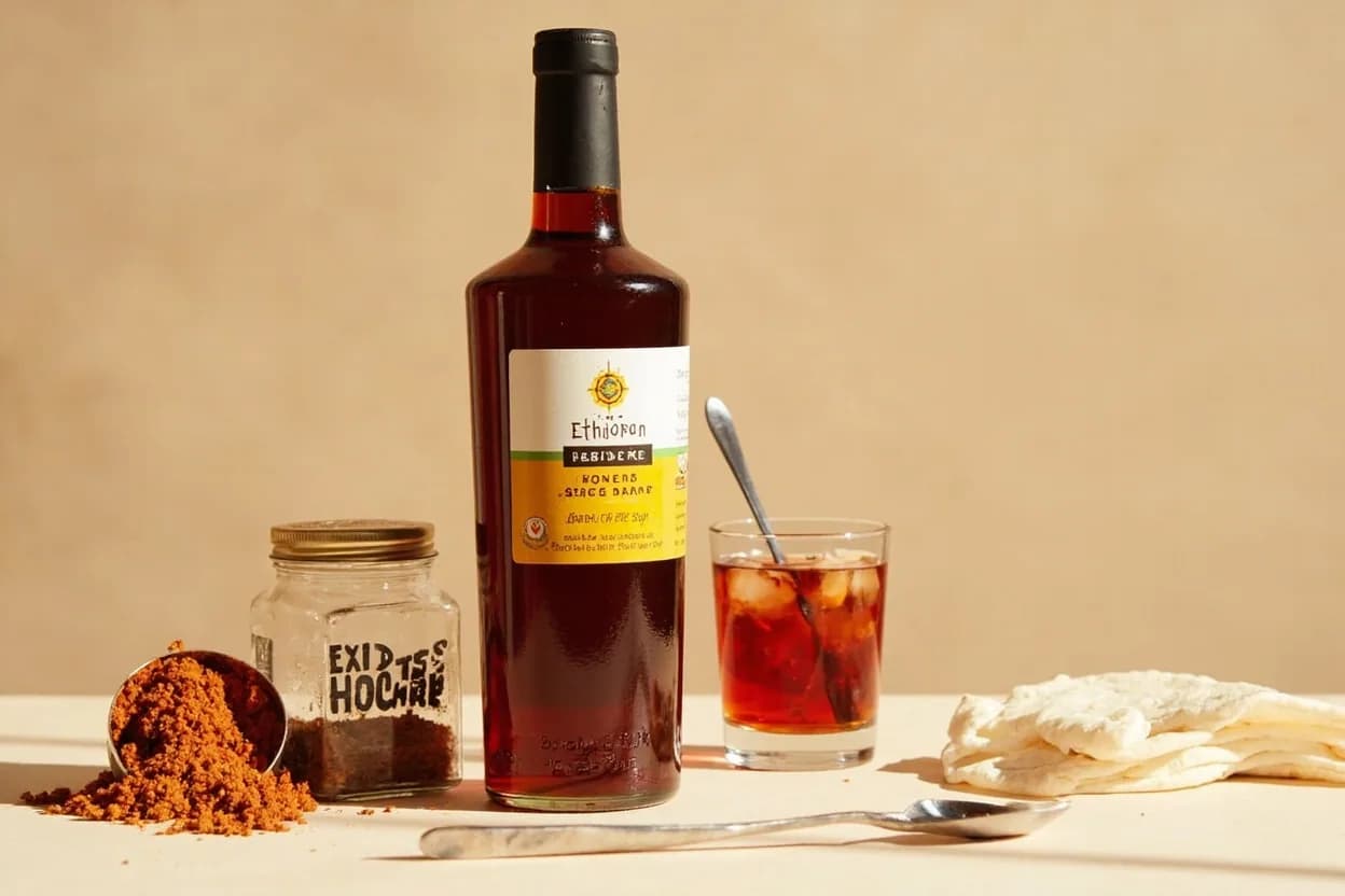 Tej (Ethiopian Honey Wine) paired with Berbere spice blend (Ethiopian) — the canonical affinity made visible. Tej's honey sweetness is the perfect counterweight to berbere's complex heat — chili, fenugreek, black cardamom, bishop's weed.