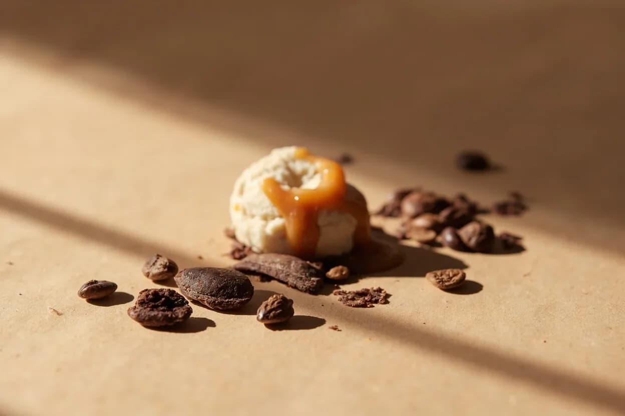 Tonka Bean paired with Dark chocolate (French patisserie) — the canonical affinity made visible. Tonka's almond-coumarin intensity deepens and enriches chocolate's bitter fruity complexity; a celebrated French pastry pairing for ganaches and mousses.