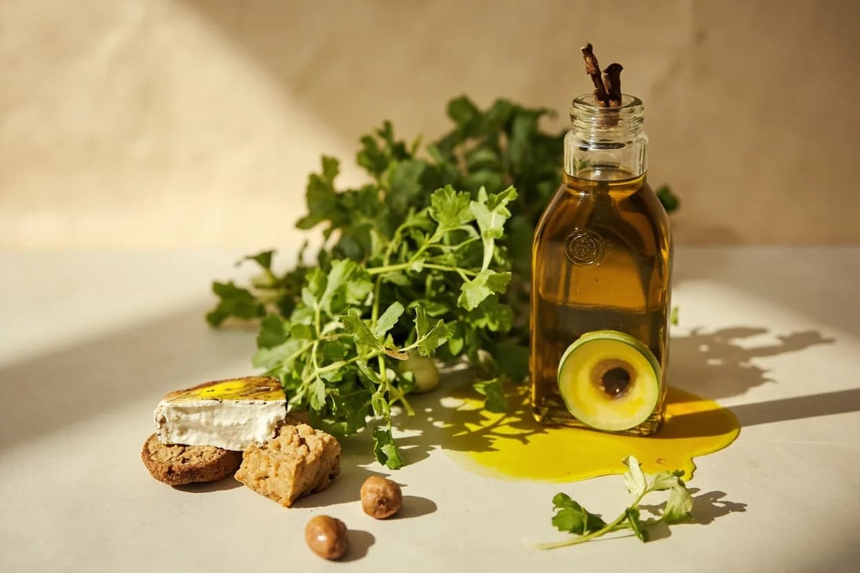 Walnut Oil paired with Frisée or endive (bitter greens) (French) — the canonical affinity made visible. Bitterness amplifies bitterness in a complementary way: the oil's tannins soften the greens' harshness while both reinforce each other's depth.