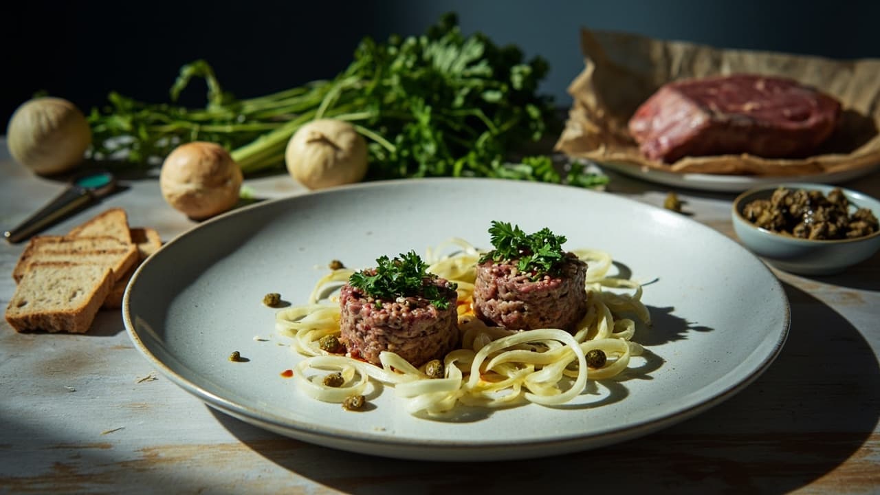 A/B Tested Lamb Tartare with Sesame Oil and Pickled Fennel