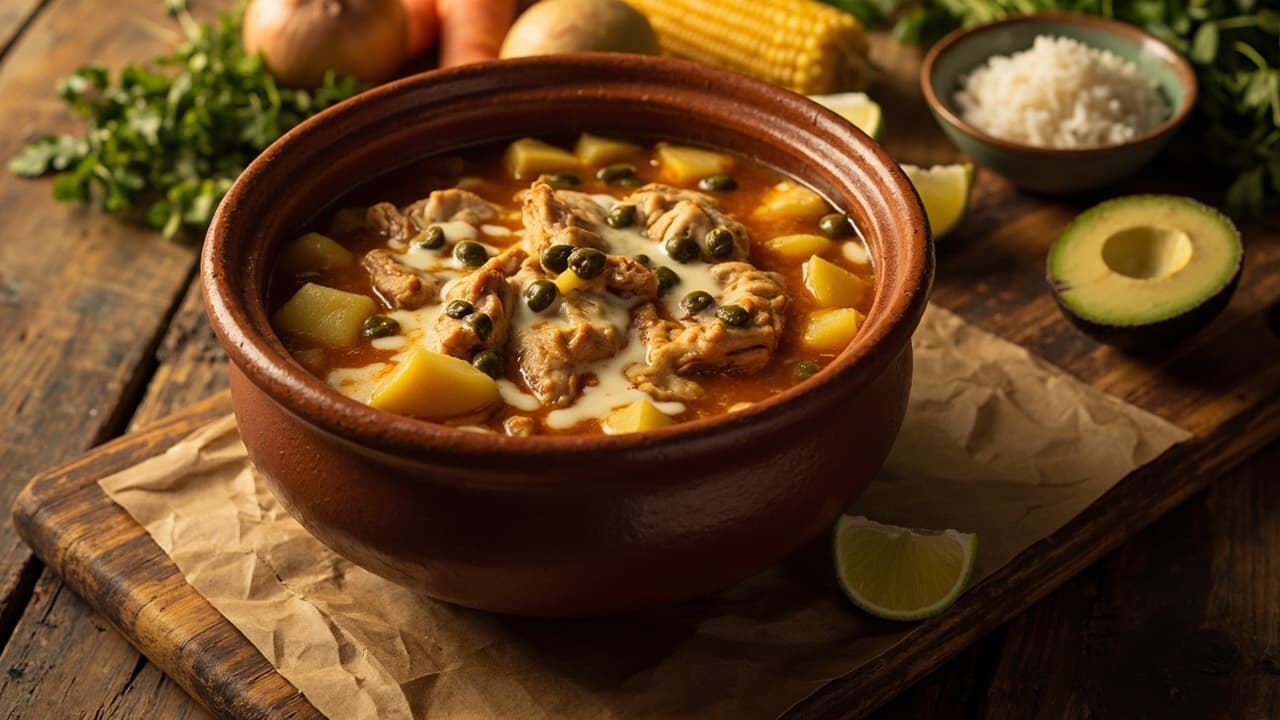 Ajiaco Bogotano con Pechuga y Encurtido de Lima