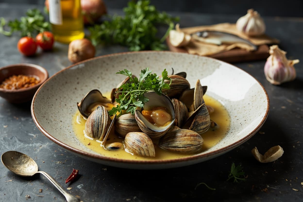 Almejas: Clams in White Vinegar Garlic Broth