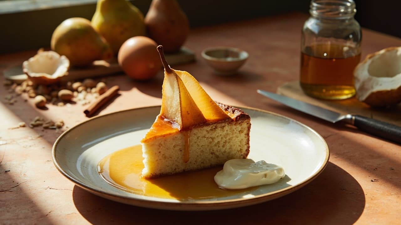 Almond Flour and Spice Cake with Caramelized Pears and Honey