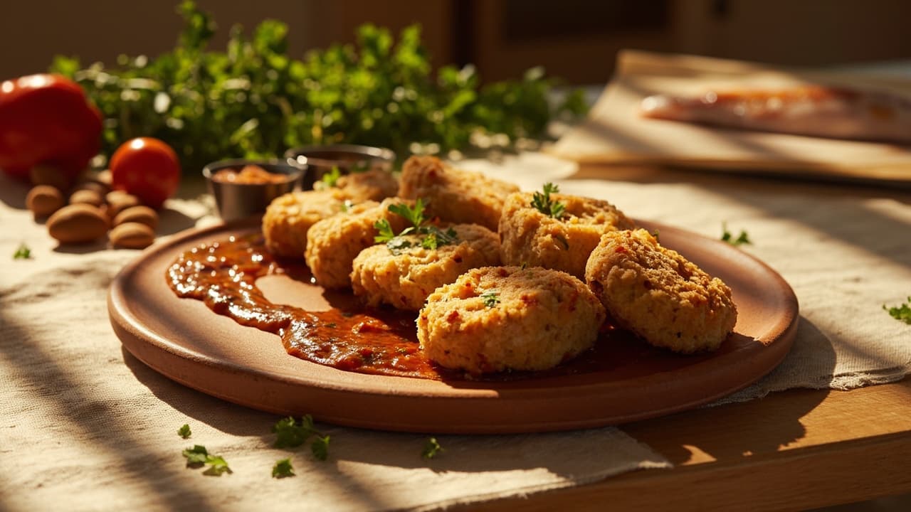 Almond-Flour Cod Fritters with Romesco and Parsley